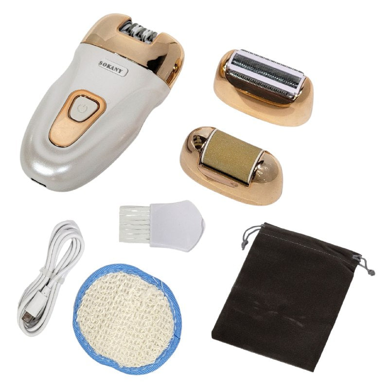 MAQUINA DEPILADORA 3 EN 1 PERSONAL, QUE COMBINA DEPILACION, RASURADO Y CUIDADO DE LOS PIES, CABLE DE CARGA USB SK-17005 SOKANY