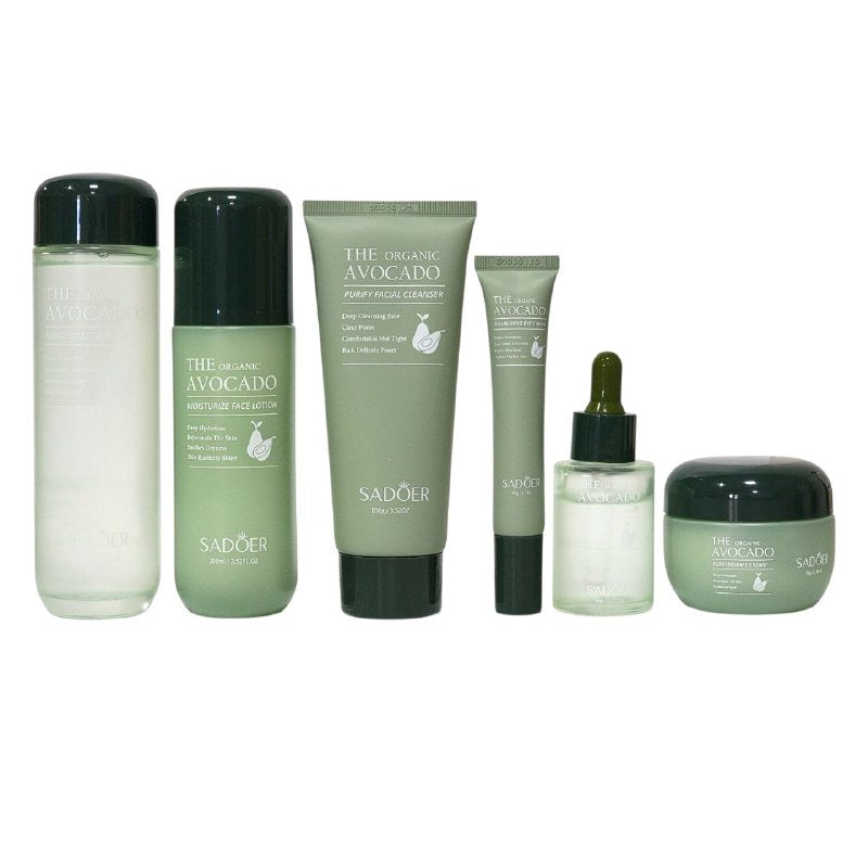 SET DE CUIDADO FACIAL DE AGUACATE ORGANICO DE 6 PIEZAS, EFECTO HIDRATANTE, PIEL SUAVE Y TERSA SADOER THE ORGANIC AVOCADO