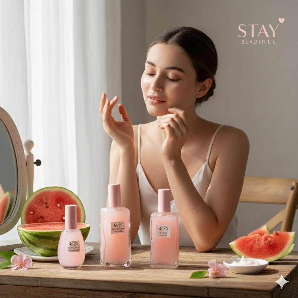SET DE CUIDADO FACIAL DE SANDIA: TÓNICO, SERUM Y CREMA NOCTURNA STAY BEAUTIFUL