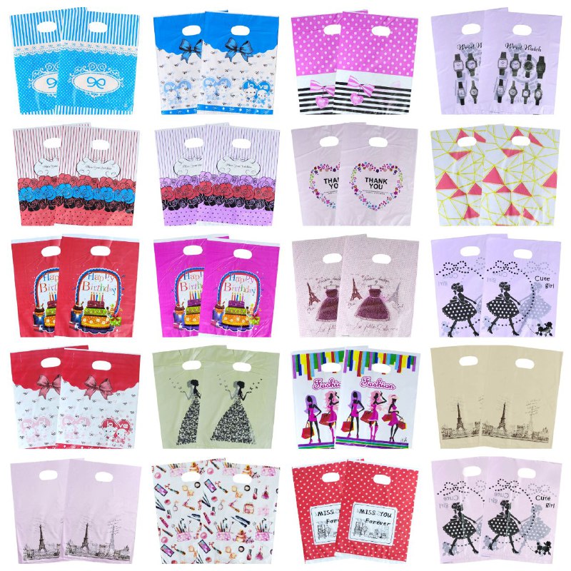 BOLSA DE REGALO PLASTICA MEDIANA 25X35CM, PAQUETE 100UND