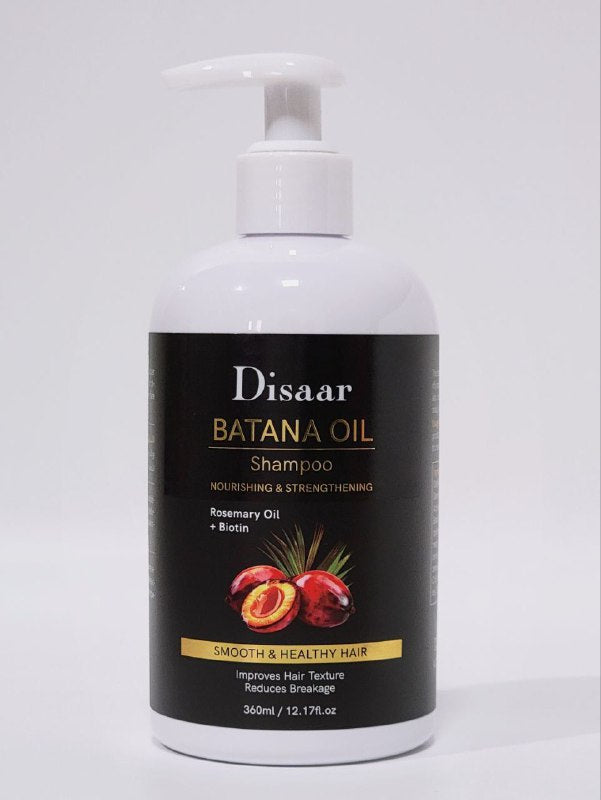 SHAMPOO PARA EL CABELLO DE ACEITE DE BATANA, NUTRE Y FORTALECE EL CABELLO CON ACEITE DE ROMERO Y BIOTINA, REDUCE LA ROTURA Y DA SUAVIDAD DISAAR 360ML