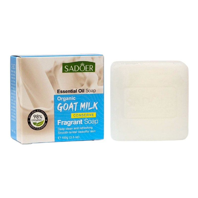 JABON CORPORAL EN BARRA AROMATICO DE LECHE DE CABRA ORGANICO, PARA TODO EL CUERPO, ESPUMA RICA, LIMPIEZA PROFUNDA, CONTROL DE GRASA SADOER 100G