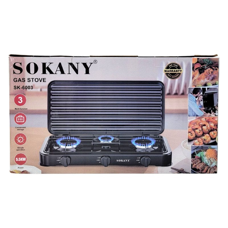 MAQUINA ESTUFA DE GAS 5.5KW DE FUERZA SENCILLA 3 HORNILLAS SK-6003 SOKANY