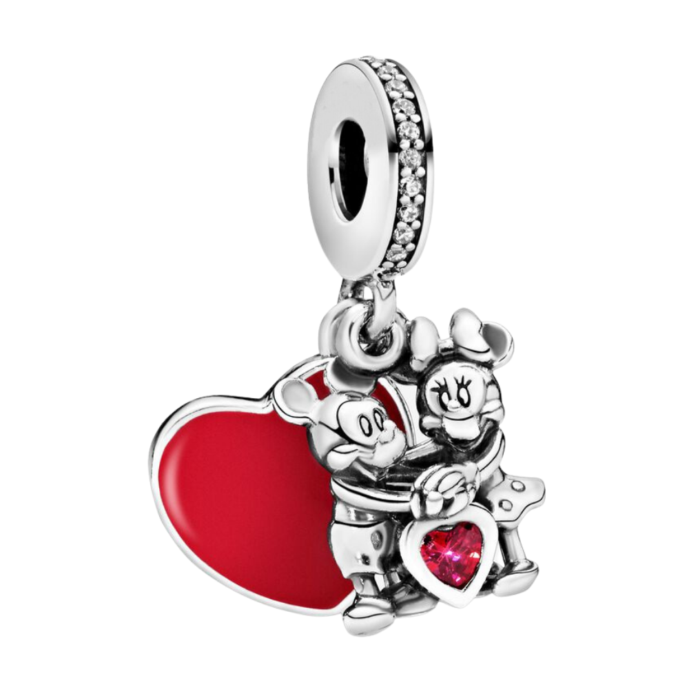 PCHARM1959 COLGANTE DE CORAZON CON FONDO ROJO Y MINNIE Y MICKEY MOUSE