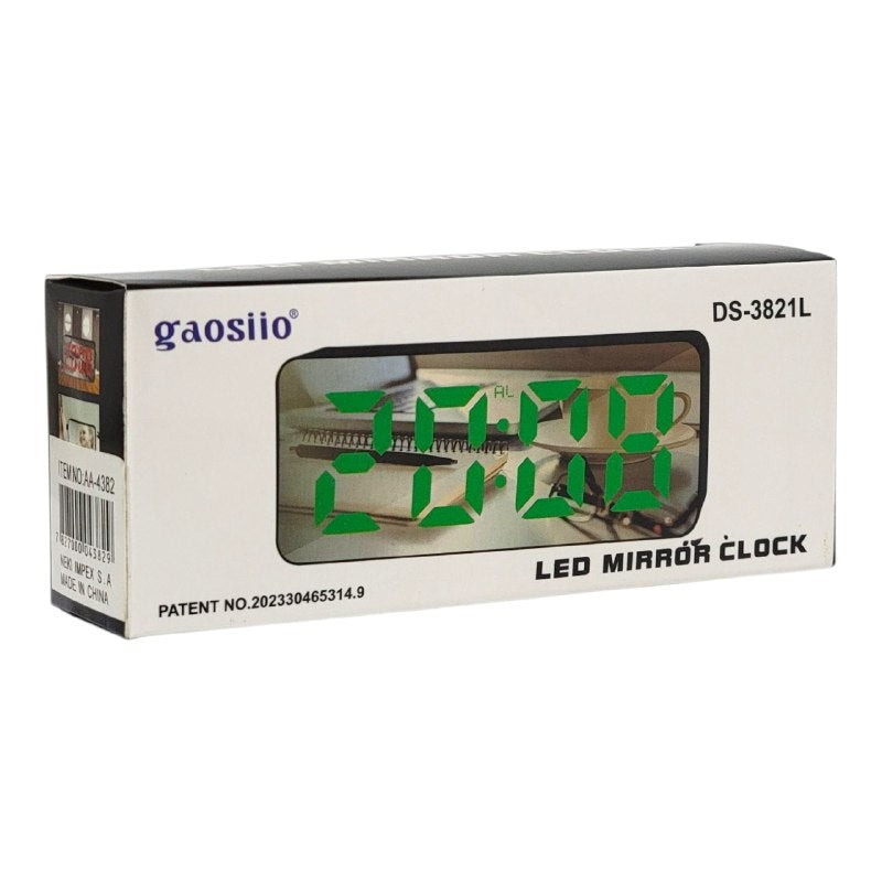 RELOJ ALARMA DESPERTADOR DE ESPEJO LED, OFRECE FUNCIONES DE IEMPOO, FECHA, ALARMA Y TEMPERATURA, CON CONTRO DE BRILLO AJUSTABLE GAOSIIO