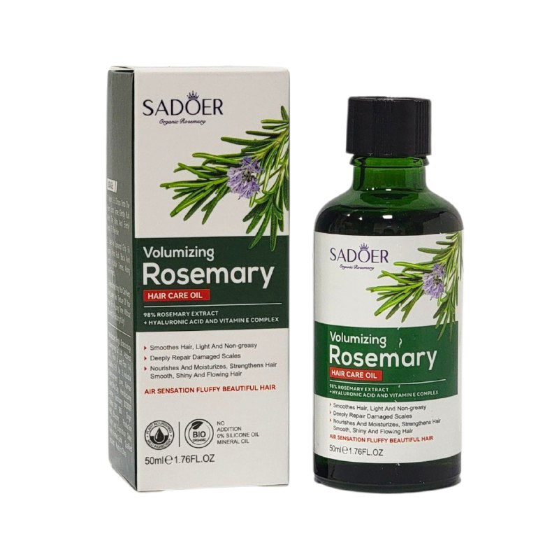 ACEITE PARA EL CABELLO VOLUMIZADOR DE ROMERO 50ML, QUE NUTRE PROFUNDAMENTE Y REPARA EL NUCLEO DEL CABELLO MEJORANDO EL PELO DAÑADO, FORMULA REFRESCANTE Y NO GRASOSA, DEJANDO EL CABELLO SUAVE, TERSO Y BRILLANTE SADOER