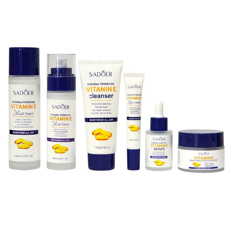 SET DE CUIDADO FACIAL DE VITAMINA E DE 6 PIEZAS, EFECTO DE ALTA HIDRATACION, PIEL TERSA Y ELASTICA SADOER VITAMIN E
