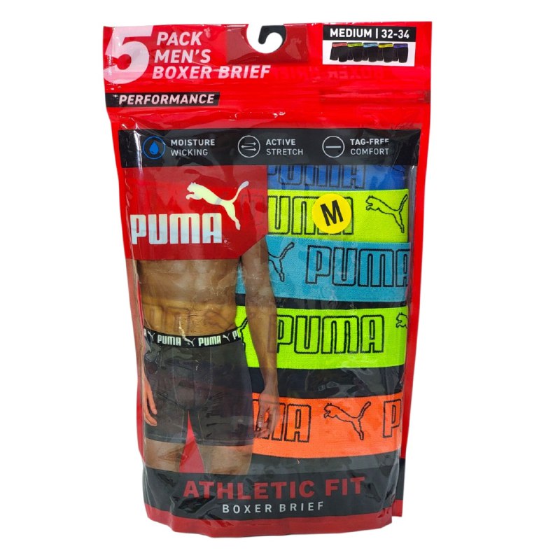 ROPA INTERIOR PARA CABALLERO PUMA ATHLETIC FIT BOXER BRIEF 5 UNIDADES TALLA MEDIUM 32-34 (M)