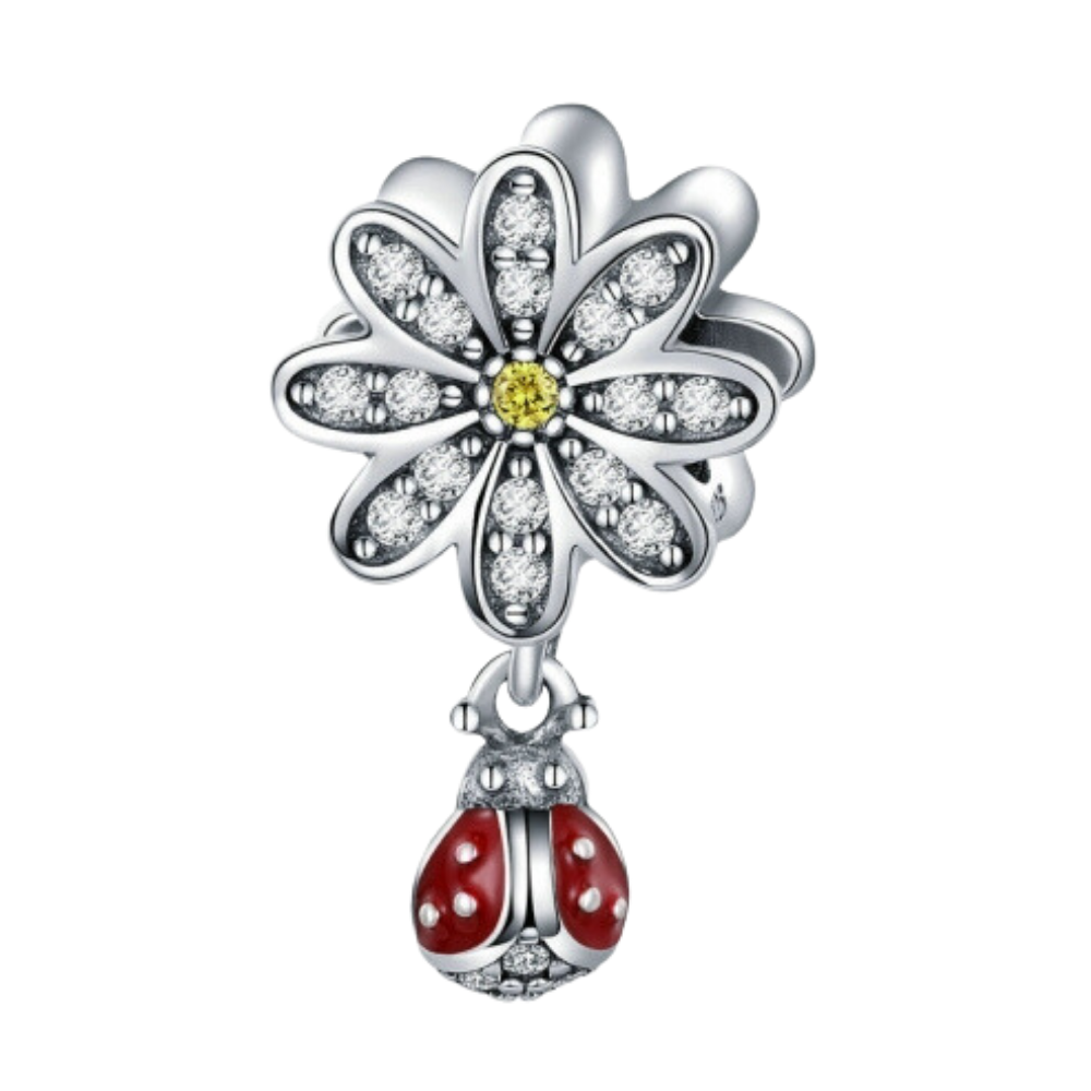 PCHARM1495 COLGANTE DE FLOR DE CIRCONES Y MARIQUITA ROJA