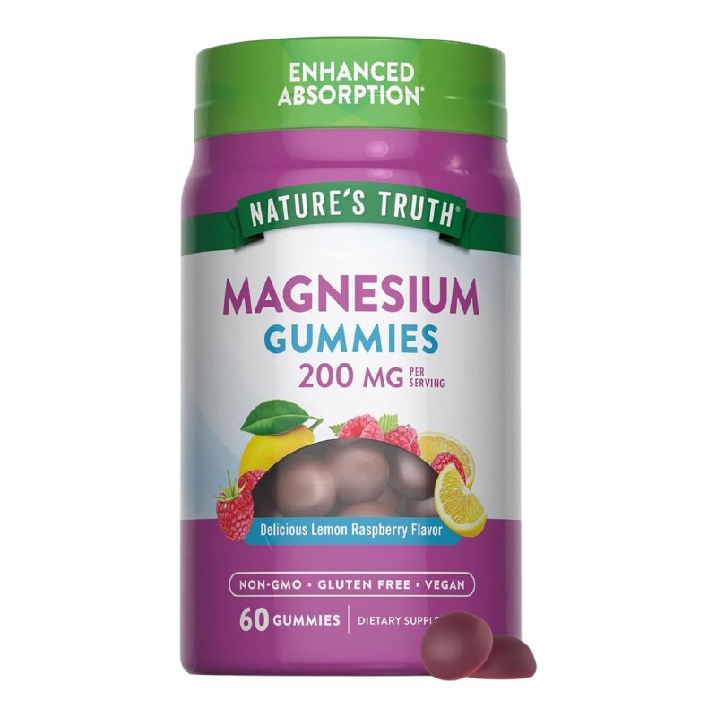 VITAMINAS EN GOMITAS DE MAGNESIO, RACION DE 200MG, SIN GLUTEN, SABOR A LIMON Y FRAMBUESA NATURE S TRUTH 60UND