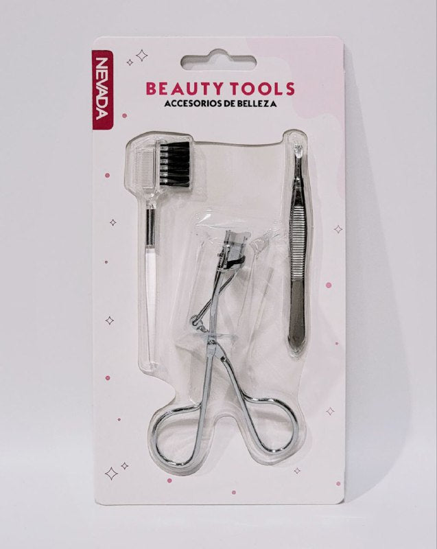 RIZADOR DE PESTAÑAS EN SET DE CEJAS Y PESTAÑAS, PINZA CEJAS, CEPILLO CEJAS Y RIZADOR PESTAÑAS NEVADA BEAUTY TOOLS