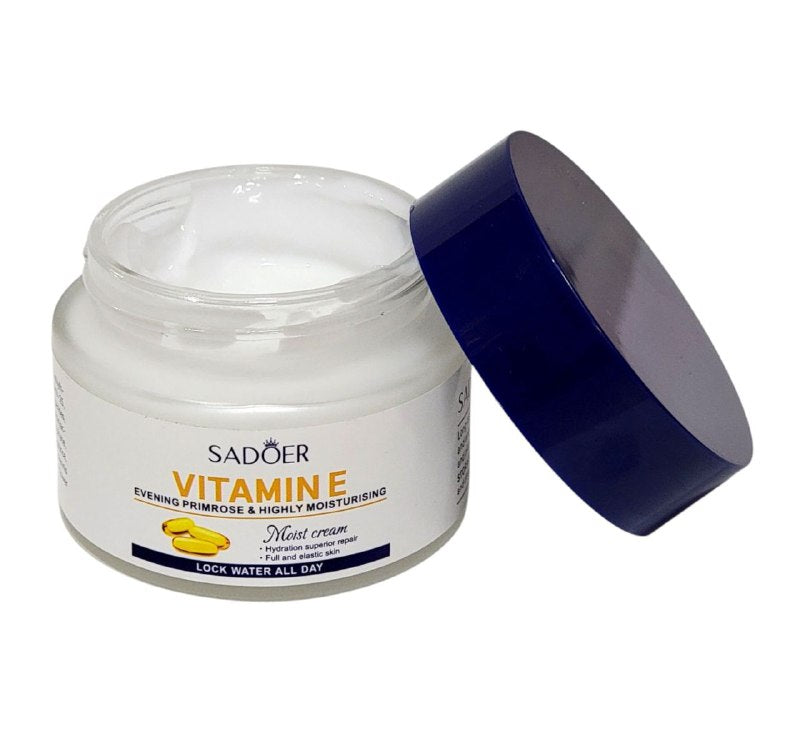 CREMA FACIAL DE VITAMINA E, HIDRATANTE, REPARACION SUPERIOR, PIEL SUAVE Y ELASTICA, DURADERA, BLANQUEAMIENTO ANTIOXIDANTE SADOER 50G