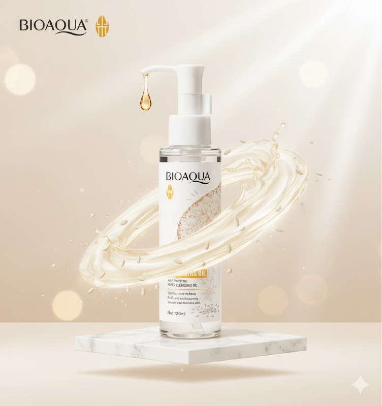 LIMPIADOR FACIAL, ACEITE LIMPIADOR DESMAQUILLANTE RAPIDO DE ARROZ 120ML, ES UN ACEITE LIMPIADOR QUE DESMAQUILLA RAPIDAMENTE Y LIMPIA SUAVEMENTE LOS POROS, FACILITA LA ELIMINACION DEL MAQUILLAJE E IMPUREZAS DEJANDO LA PIEL SUAVE Y CLARA BIOAQUA