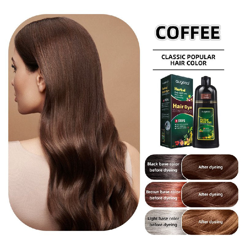 SHAMPOO TINTE PARA EL CABELLO 3 EN 1 COLOR CAFE AUGEAS HERBAL HAIR 500ML