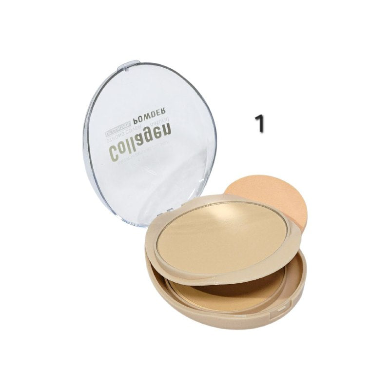 POLVO DE MAQUILLAJE COMPACTO DE COLAGENO NATURAL 30G, OFRECE COBERTURA FUERTE Y CONTROL DE GRASA, TEXTURA HIDRATANTE Y PROTECCION SUAVE Y LISA YH BEJA COSMETICS