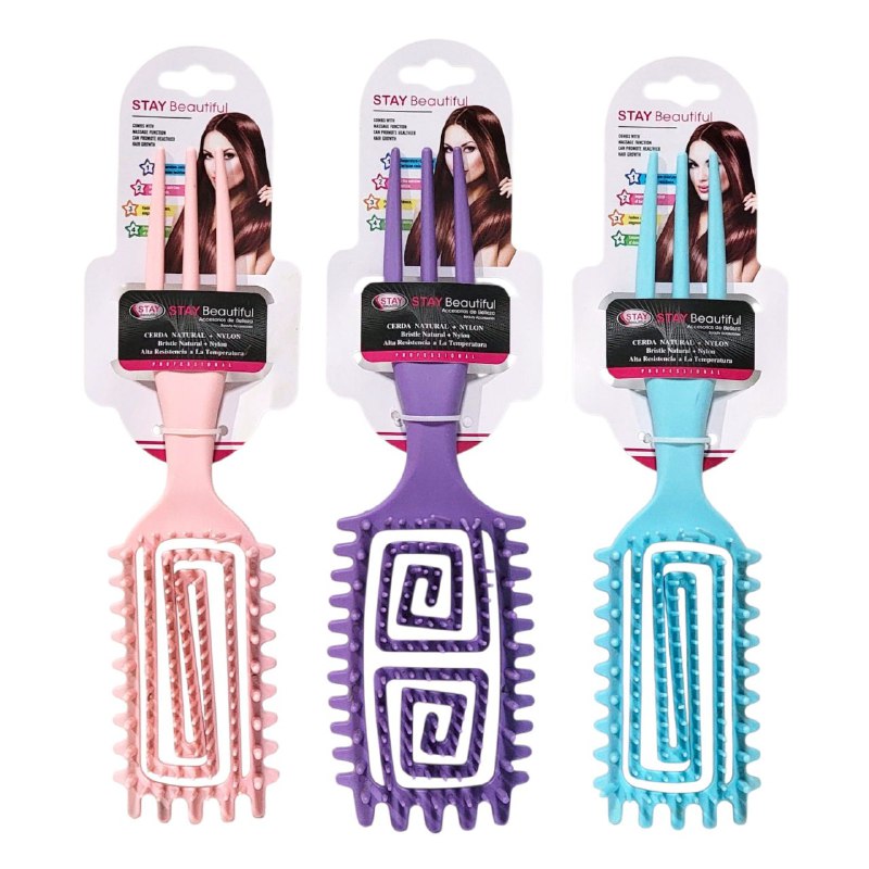 CEPILLO PARA EL CABELLO DESENREDANTE, DEFINIDOR DE RIZOS, 3 COLORES STAY BEAUTIFUL
