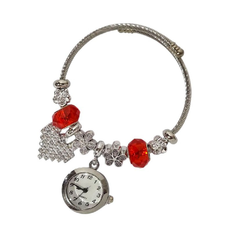 RELOJ ECONOMICO ESTILO PANDORA PARA DAMA DE ACERO CON BAÑO DE ENCHAPE