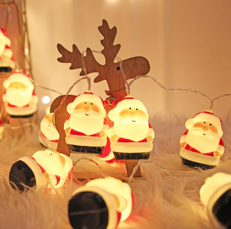 LUCES DECORATIVAS NAVIDEÑAS FORMA PAPA NOEL PARA EL HOGAR,DORMITORIO, DE BATERIAS, 10 LUCES, 1.5 METROS