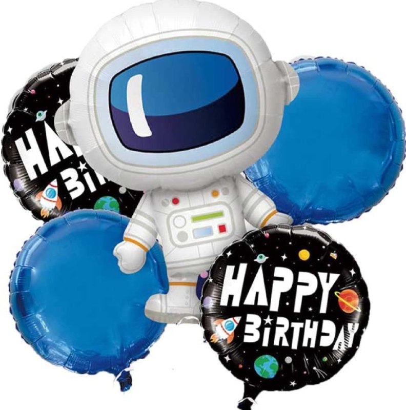 SET DE GLOBOS DE DECORACION DE PAPEL METALIZADO TEMATICA DE ASTRONAUTA 5PCS