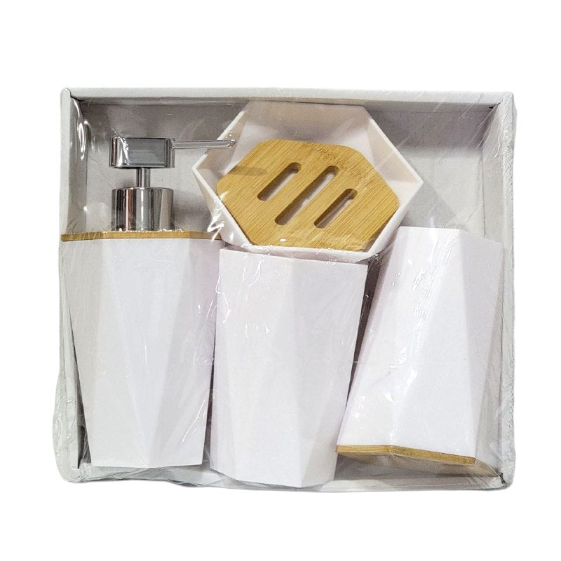 DISPENSADOR DE JABON LIQUIDO EN SET PARA BAÑO DE 4 PIEZAS, DISFRUTA DE UN BAÑO ORDENADO Y ELEGANTE