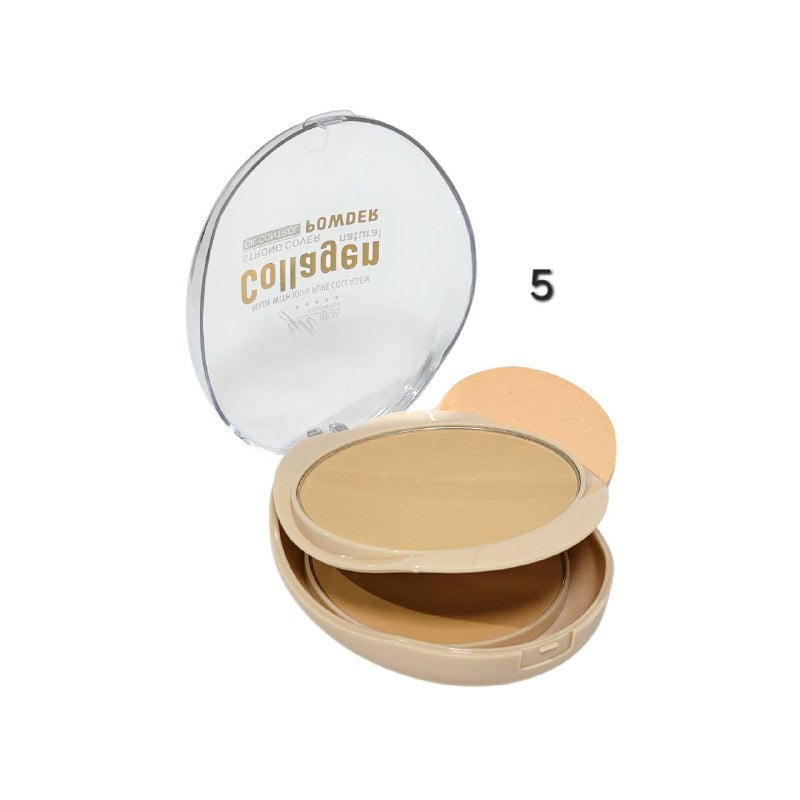 POLVO DE MAQUILLAJE COMPACTO DE COLAGENO NATURAL 30G, OFRECE COBERTURA FUERTE Y CONTROL DE GRASA, TEXTURA HIDRATANTE Y PROTECCION SUAVE Y LISA YH BEJA COSMETICS