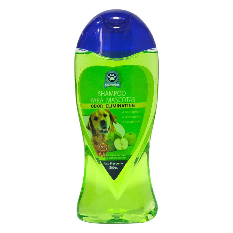 SHAMPOO PARA PERROS MASCOTAS CON AROMA A MANZANA VERDE ELIMINA OLORES ANTISEPTICO DEJA EL PELO BRILLANTE MAXCOTAS 500ML