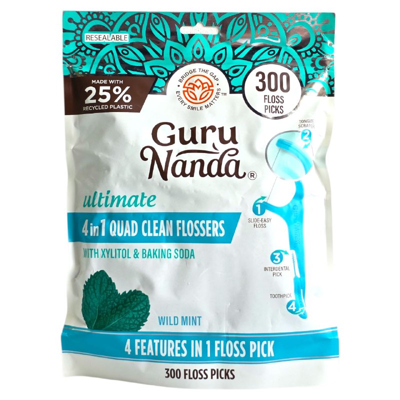 HILO DENTAL EN PALILLOS DE LIMPIEZA 4 EN 1 SABOR MENTA GURU 300UND