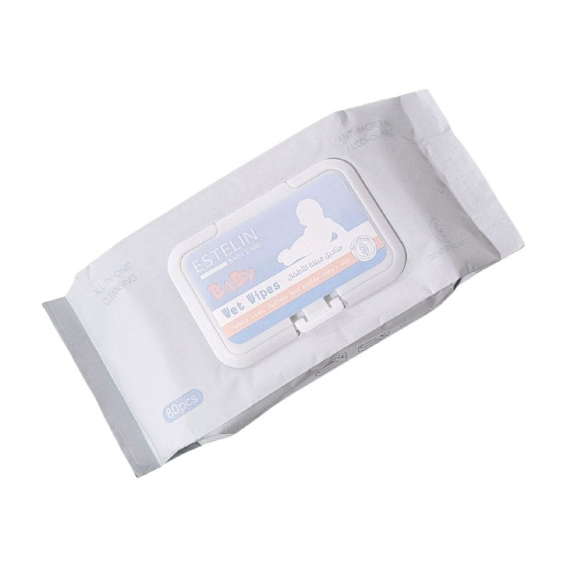TOALLITAS HUMEDAS PARA BEBE, LIMPIA HIDRATA Y SUAVIZA LA PIEL DEL BEBE SIN DEJAR RESIDUOS, SEGURAS PARA PIELES SENSIBLES ESTELIN BABY CARE 80UND