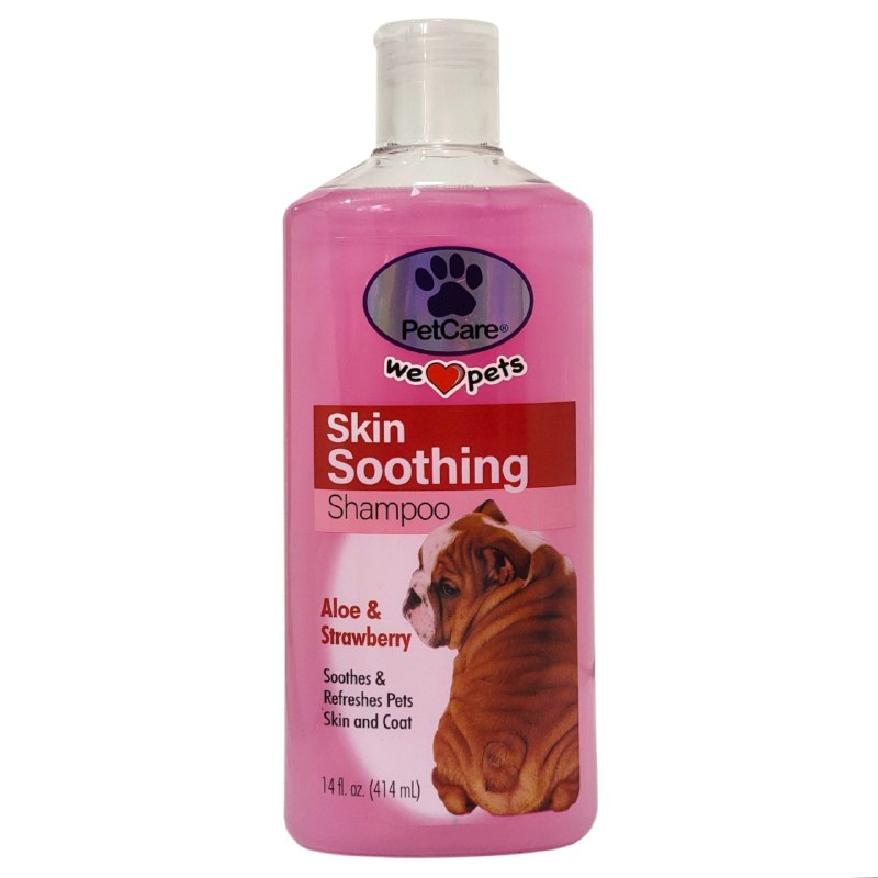 SHAMPOO PARA PERROS QUE RELAJA LA PIEL CON ALOE Y FRESA, ALIVIA IRRITACIONES PETCARE 414ML
