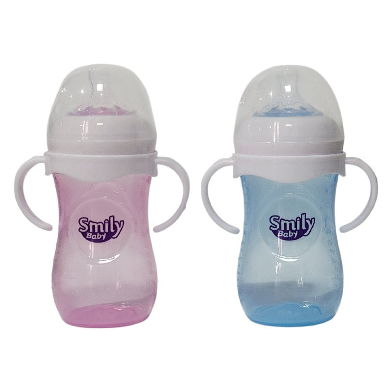 BIBERON CHUPON PARA BEBES EN SET DE 2 PIEZAS CON ASAS CAPACIDAD DE 330ML SMILY BABY