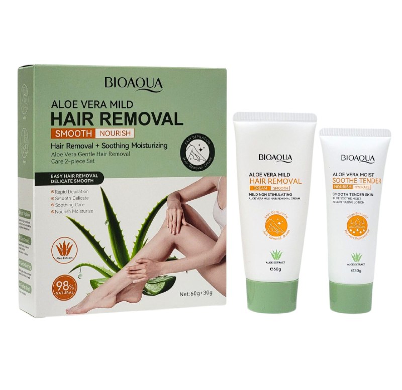 SET DE CREMA CORPORAL DEPILADORA Y GEL CALMANTE EXTRACTO DE ALOE VERA 2PCS BIOAQUA
