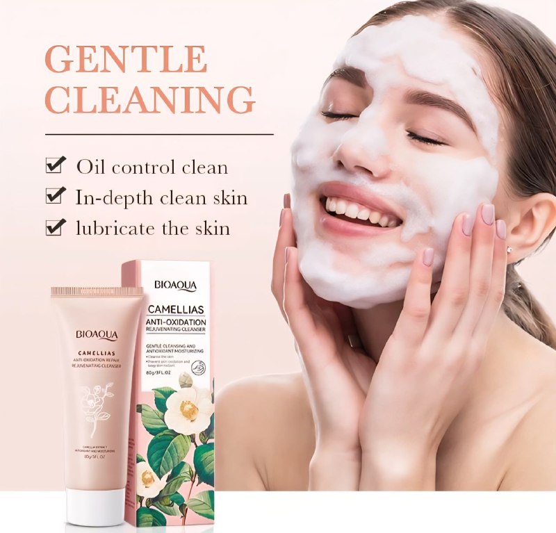 LIMPIADOR FACIAL DE ESENCIA DE CAMELIA, EFECTO REJUVENECEDOR ANTIOXIDANTE, DEJA LA PIEL SUAVE Y BRILLANTE BIOAQUA 80G