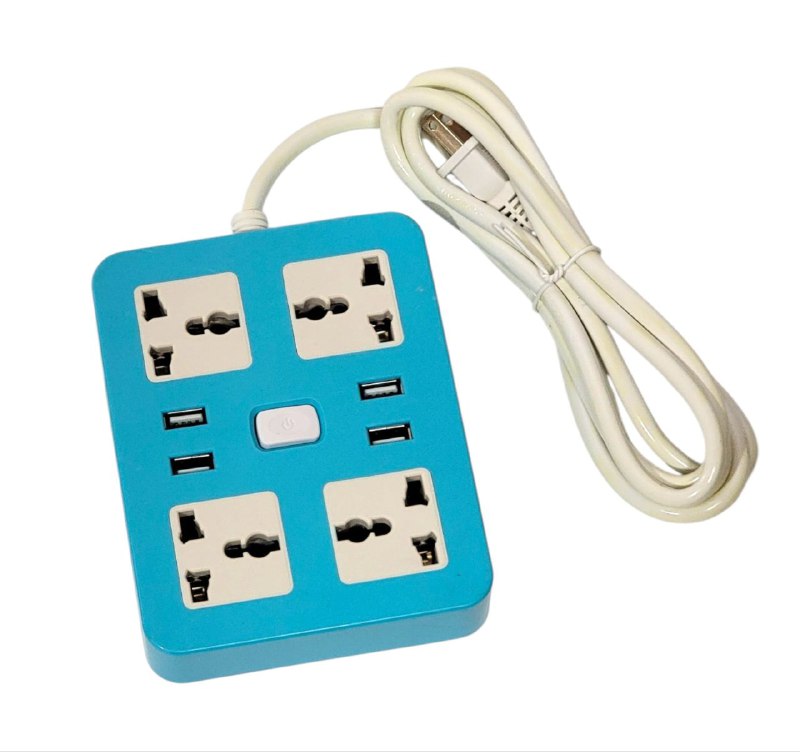 REGLETA EXTENSION ENCHUFE INTELIGENTE, 3 TOMAS DE CORRIENTE CA Y 4 PUERTOS USB, TOMAS DE CORRIENTE, CARGA RAPIDA INTELIGENTE, PLASTICOS DE ALTA RESISTENCIA, PROTECCION CONTRA FUGAS Y SOBRETENSIONMES CHUANXIN CX-T03