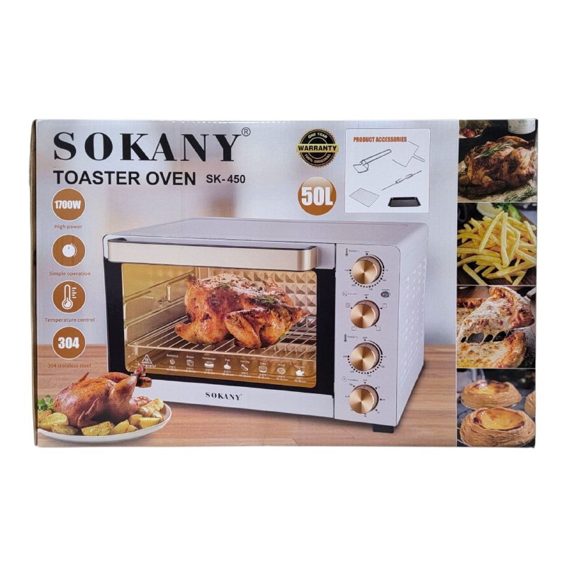 MAQUINA HORNO TOSTADOR 1700W ALTO VOLTAJE, CONTROL DE TEMPERATURA SK-450 SOKANY 50L