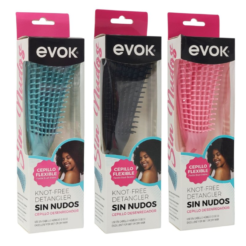 CEPILLO PEINE FLEXIBLE DESENREDANTE PARA PELO HUMEDO O SECO EVOK 3 COLORES