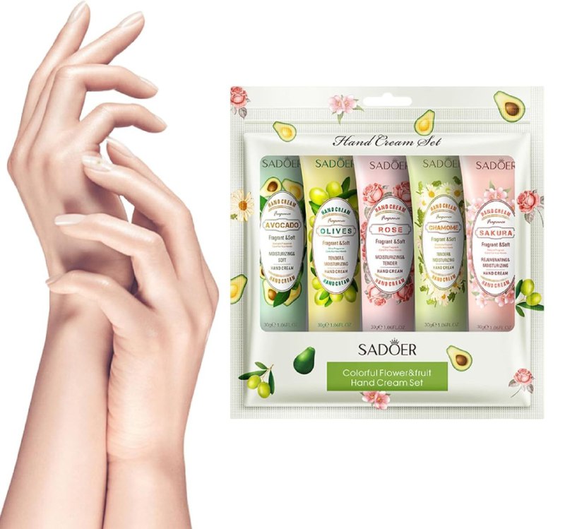 SET DE CREMA PARA MANOS HIDRATANTES BOTANICAS Y FRUTALES 5PCS SADOER 30GX5