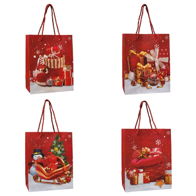 BOLSA DE REGALO NAVIDEÑA MEDIANA 18CMX13CM, 4 ESTILOS