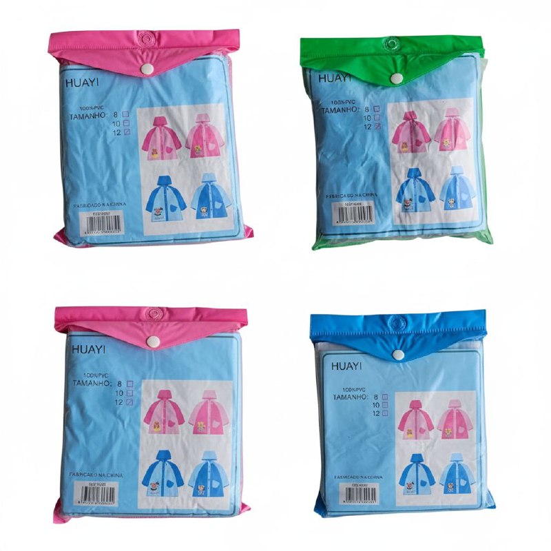 CAPOTE PARA LLUVIA DE PVC IMPERMEABLE PARA NIÑOS LIGERO Y FACIL DE LLEVAR 4 COLORES HUAYI