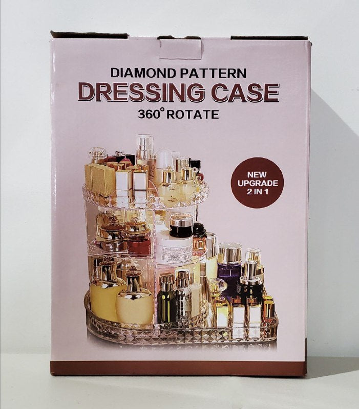 ORGANIZADOR ESTANTE DE COSMETICOS TRANSPARENTE EN FORMA DE L, CON ROTACION DE 360 GRADOS, MULTIFUNCION PATRON DE DIAMANTE ACRILICO 11.4X13.0X8.5"