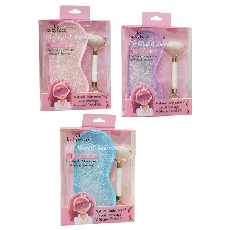KIT FACIAL, MASCARILLA PARA OJOS Y RODILLO DE JADE, TERAPIA FRIO Y CALOR, CALMA Y ALIVIA LA HINCHAZON FACIAL 3 COLORES RUBY FACE