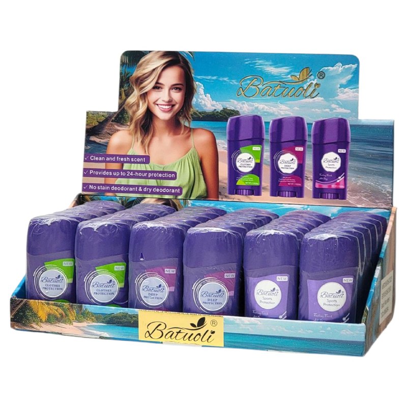 DESODORANTE PARA MUJERES ANTITRANSPIRANTE EN BARRA 50G, DUPE DE LADY SPEED STICK, OFRECE 24H DE PROTECCION, APLICACION SUAVE SENSACION FRESCA Y NO PEGAJOSA, LARGA DURACION BATUOLI