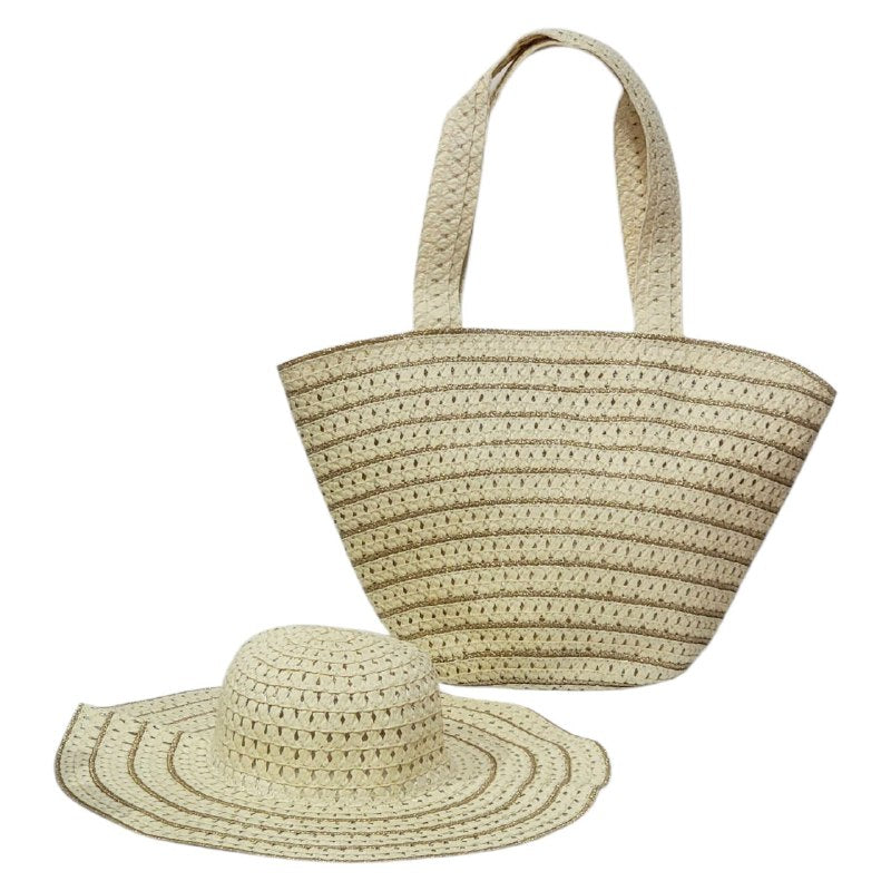 CONJUNTO DE SOMBRERO Y BOLSO PARA PLAYA, PROTEGETE DEL SOL CON ESTILO IDEAL PARA VACACIONES GAIA 33X41CM