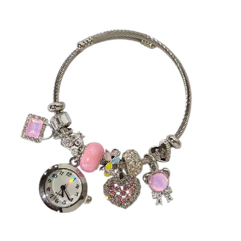 RELOJ ECONOMICO ESTILO PANDORA PARA DAMA DE ACERO CON BAÑO DE ENCHAPE