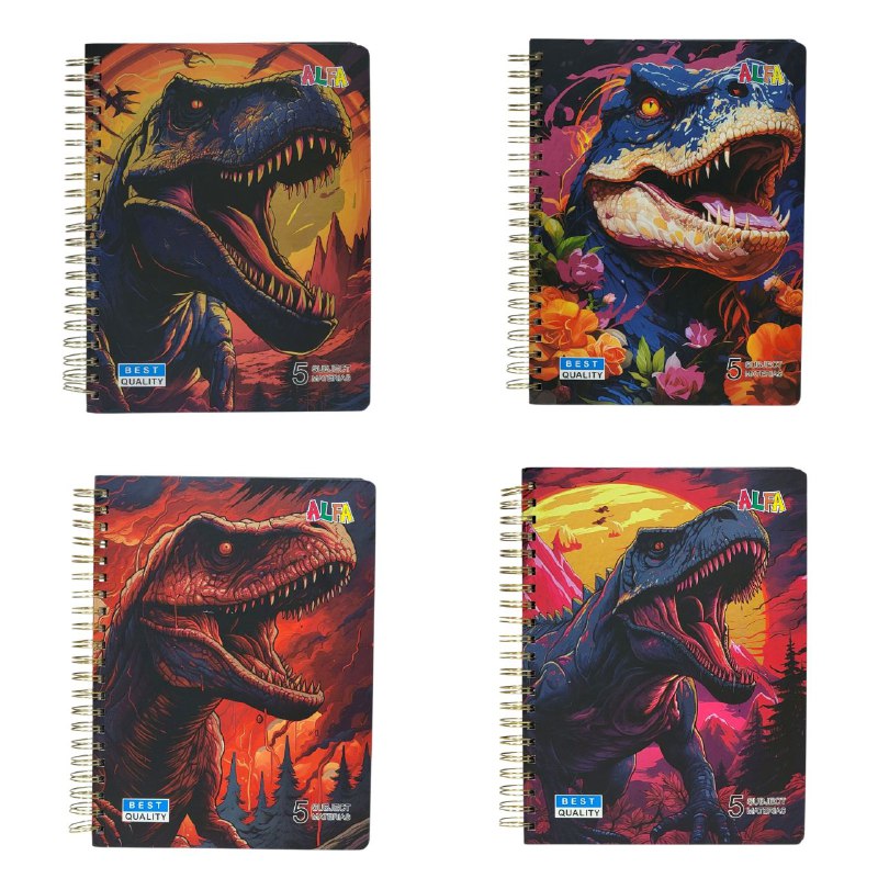 CUADERNO LIBRETA DE ESPIRAL RAYADO DE 5 MATERIAS, 4 DISEÑO 21X28CM ALFA