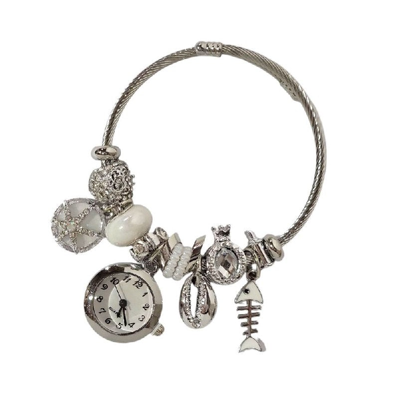 RELOJ ECONOMICO ESTILO PANDORA PARA DAMA DE ACERO CON BAÑO DE ENCHAPE