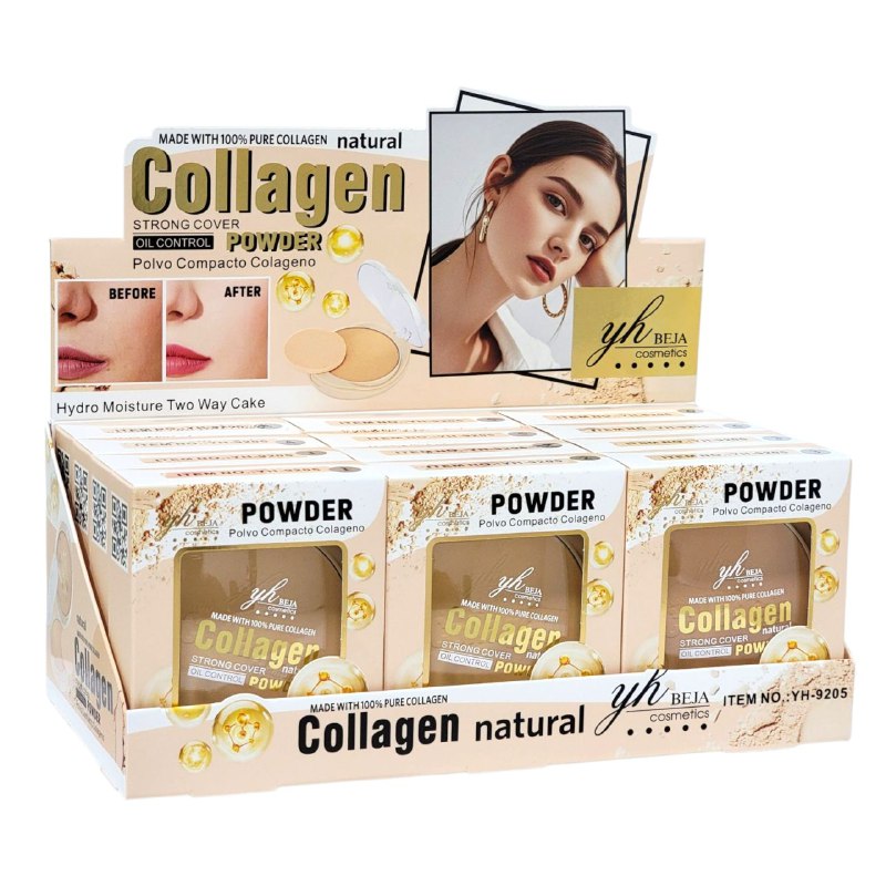 POLVO DE MAQUILLAJE COMPACTO DE COLAGENO NATURAL 30G, OFRECE COBERTURA FUERTE Y CONTROL DE GRASA, TEXTURA HIDRATANTE Y PROTECCION SUAVE Y LISA YH BEJA COSMETICS