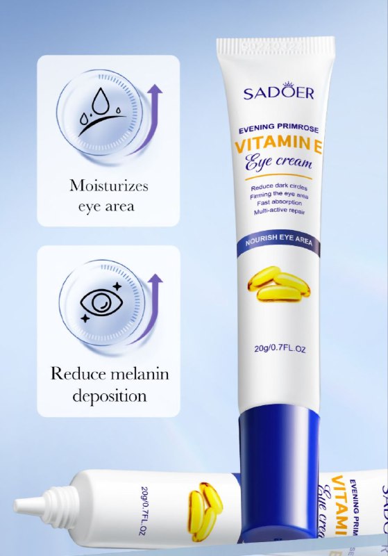 CREMA FACIAL PARA EL CONTORNO DE LOS OJOS DE VITAMINA E, REDUCE LAS OJERAS, REAFIRMA EL CONTORNO DE LOS OJOS, ABSORCION RAPIDA, REPARACION MULTIACTIVA, NUTRE, HIDRATA Y REPARA SADOER 20G
