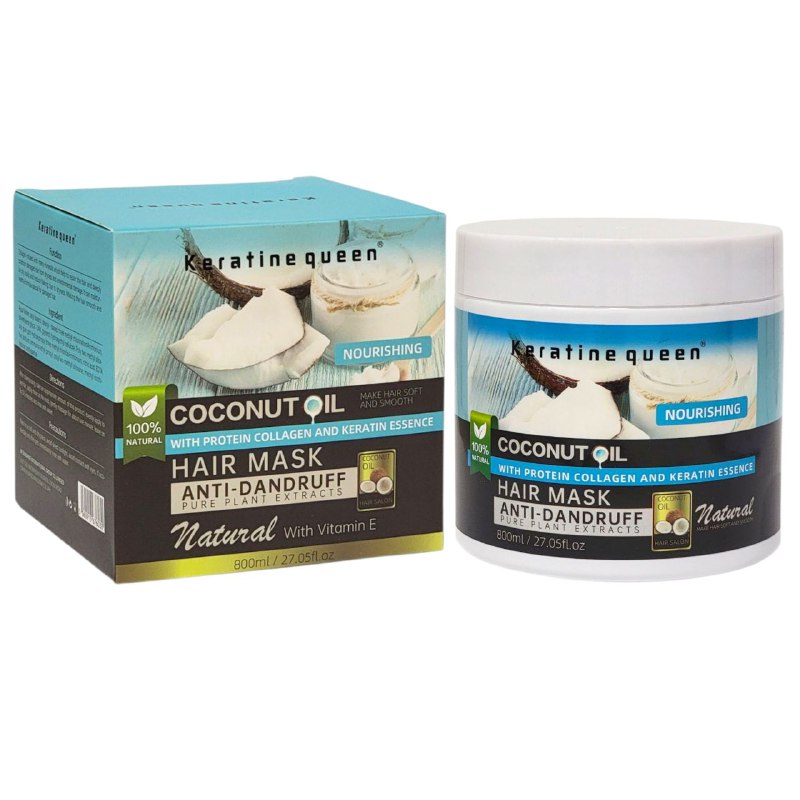 MASCARA PARA EL CABELLO 800 ML CON ACEITE DE COCO, PROTEINA,COLAGENO Y KERATINA, DISEÑADA PARA REPARAR Y SUAVIZAR EL CABELLO, HIDRATA PROFUNDAMENTE Y DA SUAVIDAD Y BRILLO KERATINE QUEEN