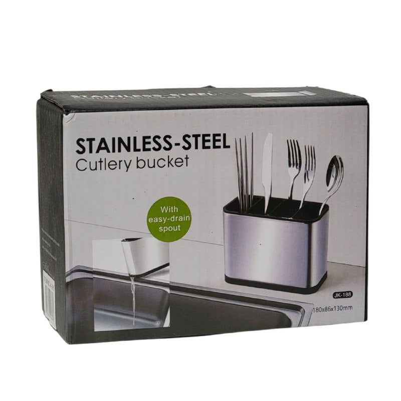 ESTANTE ORGANIZADOR DE ALMACENAMIENTO PARA CUCHARAS, TENEDORES Y CUCHILLOS CON BOQUILLA DE ESCURRIDO DE ACERO INOXIDABLE