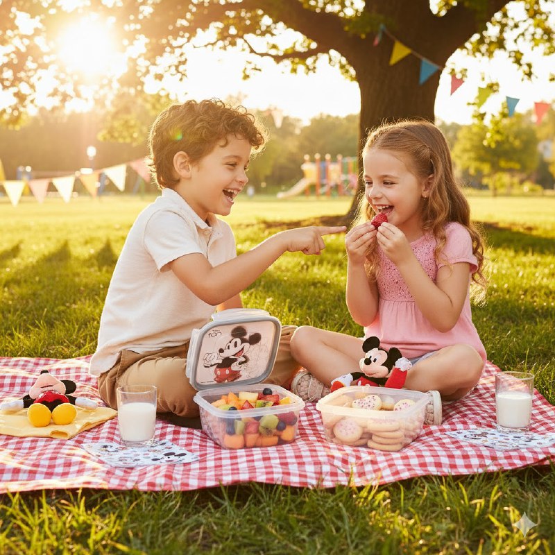 ORGANIZADOR RECIPIENTE PARA NIÑOS CON DISEÑO DE MICKEY Y MINNIE MOUSE TAMAÑO PEQUEÑO